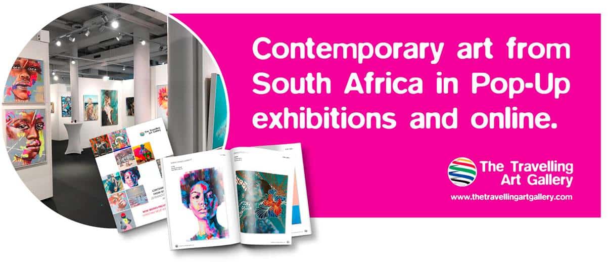 Werbebanner „Contemporary Art from South Africa“ der Travelling Art Gallery